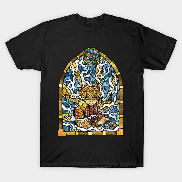 Anime Illustration Zenitsu Demon Slayer Stained Glass Style T-Shirt by scribble13